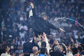 Paris Saint-Germain celebrates the 2023-2024 French Cup championship trophy ceremony in Lille FA