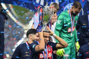 Paris Saint-Germain celebrates the 2023-2024 French Cup championship trophy ceremony in Lille FA