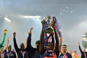 Paris Saint-Germain celebrates the 2023-2024 French Cup championship trophy ceremony in Lille FA