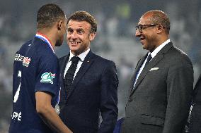 Paris Saint-Germain celebrates the 2023-2024 French Cup championship trophy ceremony in Lille FA