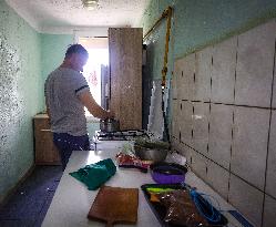 Displaced people live in Kharkiv hostels