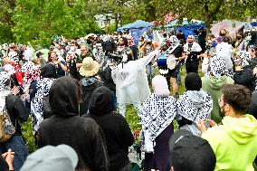 Wayne State University Pro Palestine Student Encampment Holds Rally In Response To Fears Of A Police Raid On May 27, 2024 In Det