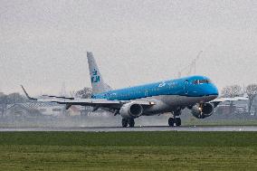 KLM Embraer ERJ 190 Aircraft Landing At Amsterdam Schiphol Airport