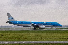 KLM Embraer ERJ 190 Aircraft Landing At Amsterdam Schiphol Airport