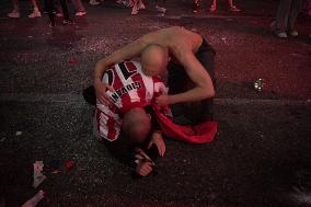 Olympiacos Fans Are Celebrating Winning Of The Conference Cup