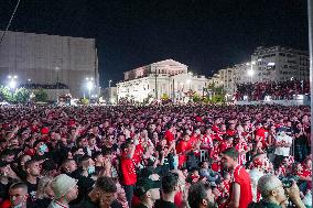 Fans Of Olympiacos Are Watching The Conference Cup Final.