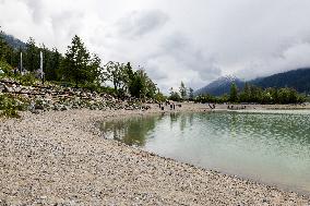 Reschensee Lake Drained for Alpine Road Construction