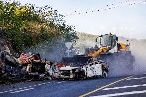 Gendarmes Clear A Roadblock - New Caledonia