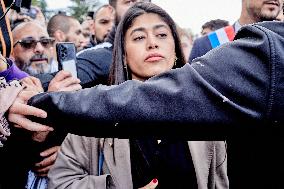 Rima Hassan Seen During Pro-Palestinian Demonstrators In Front Of TF1 TV Station