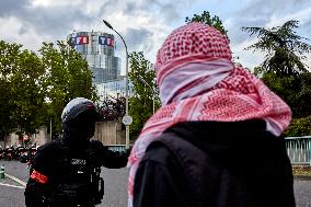 Pro-Palestinian Demonstration In Front Of TF1 TV Station In Paris