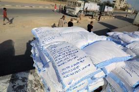 Humanitarian Aid Arrives At A Warehouse Of The UNRWA - Khan Younis