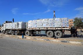 Humanitarian Aid Arrives At A Warehouse Of The UNRWA - Khan Younis