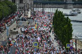 Hungarians March Across Budapest On The 10th Peace March.