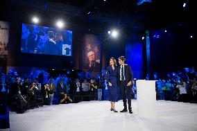 Gabriel Attal and Valerie Hayer campaign rally in Aubervilliers