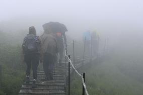 Climbing season begins on Mt. Daisen in western Japan