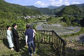 Japanese crown prince visits rice terrace in western Japan