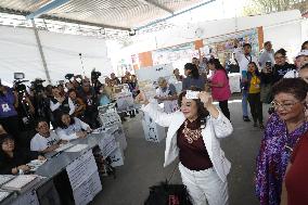 Clara Brugada Cast Their Vote During  General Election