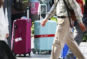 Tourists with suitcases