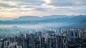 City Buildings at Sunset in Chongqing