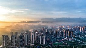 City Buildings at Sunset in Chongqing