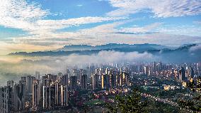 City Buildings at Sunset in Chongqing