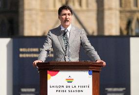 Justin Trudeau Attends Flag-raising Ceremony For Pride - Ottawa