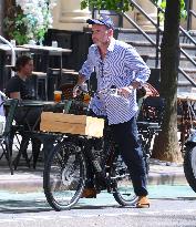 Liev Schreiber Rides His Bicycle - NYC