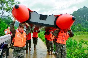 Flood Waters Surround Shilong Village in Hechi