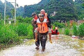 Flood Waters Surround Shilong Village in Hechi