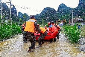 Flood Waters Surround Shilong Village in Hechi