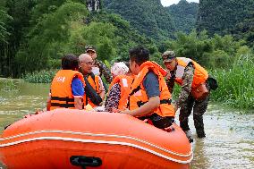 Flood Waters Surround Shilong Village in Hechi