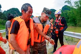 Flood Waters Surround Shilong Village in Hechi