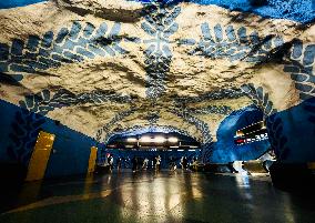 The Blue Line Platform In Stockholm