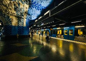 The Blue Line Platform In Stockholm