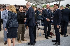 Presidents Macron, Biden And Zelensky Before The Commemorative Ceremony At Omaha Beach