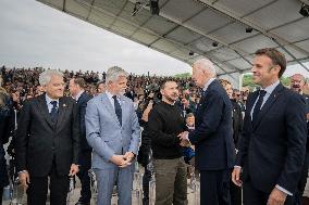 Presidents Macron, Biden And Zelensky Before The Commemorative Ceremony At Omaha Beach