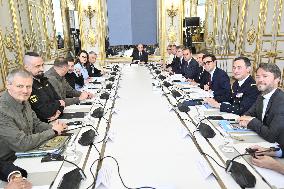 Meeting between Emmanuel Macron and Volodymyr Zelensky at Elysee - Paris