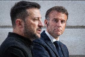 Macron and Zelensky During a Press Conference at Elysee - Paris