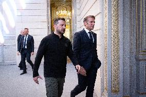 Macron and Zelensky During a Press Conference at Elysee - Paris