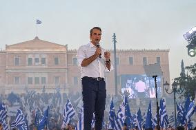 Greek Prime Minister Kyriakos Mitsotakis Holds Main Campaign For European Elections In Athens