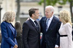 Presidents Macron And Biden At Arc de Triomphe Ceremony
