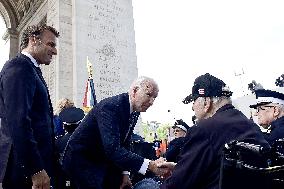 Presidents Macron And Biden At Arc de Triomphe Ceremony