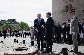 Presidents Macron And Biden At Arc de Triomphe Ceremony - Paris