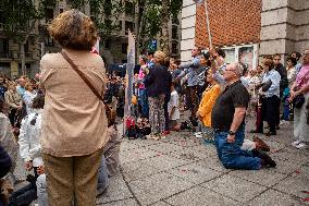 Far Right People Pray Against The Government In Madrid.