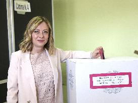 Giorgia Meloni Votes For The European Elections - Rome