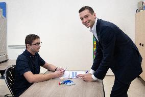 Jordan Bardella votes for the European Parliament election - Garches