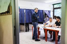 Matteo Salvini At The Polling Station To Vote For The 2024 European Parliament Election