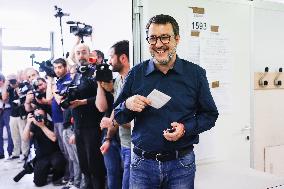 Matteo Salvini At The Polling Station To Vote For The 2024 European Parliament Election