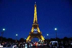 Olympic Rings Illuminated On The Eiffel Tower - Paris