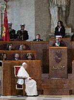 Pope Francis Visit To Capitoline Hill - Rome